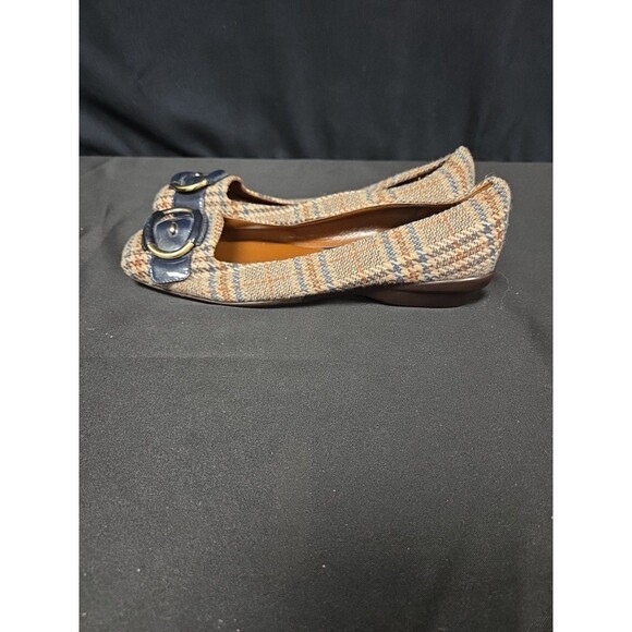 Cole Haan Nke Air Multicolor Tweed Plaid Flats Patent Leather Buckle Sz 8.5 B - Picture 5 of 6